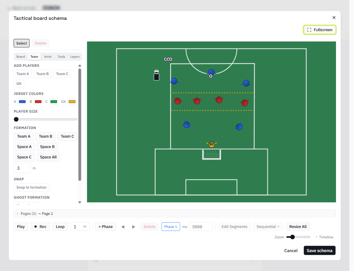 Tactical board editor — draw plays, animate sequences, export to PDF or GIF